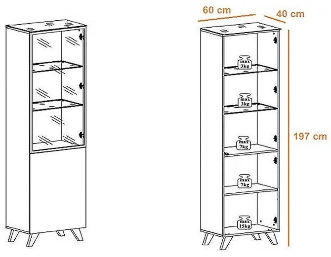 Móvel com Vitrine Atenas em Carvalho Wotan de 197cm - Design Nórdico