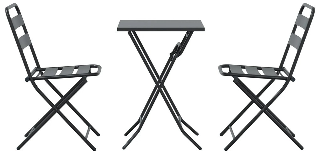 Conjunto Bistro Dobrável de 3 Peças Aço Antracite