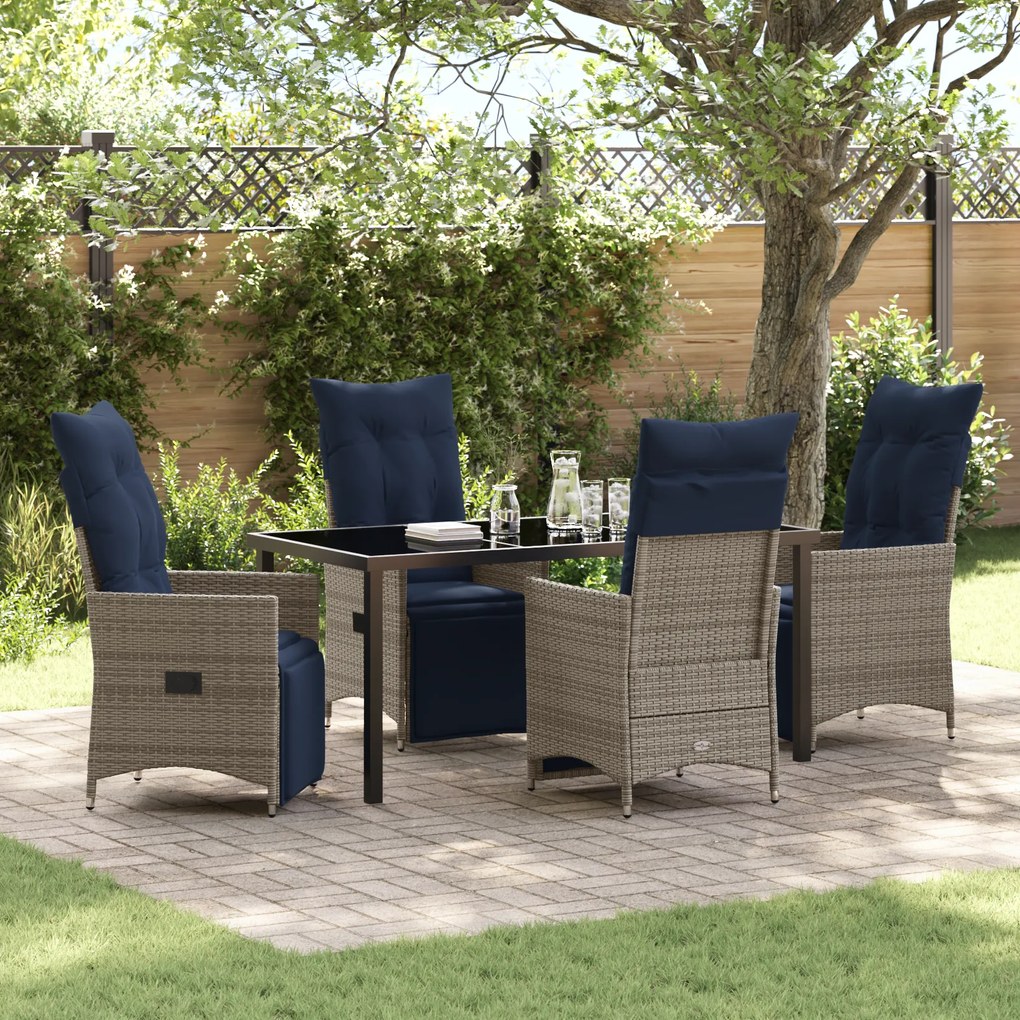 Conjunto de Jantar de Jardim vidaXL com 5 Peças e Almofadas Cinza em Rattan