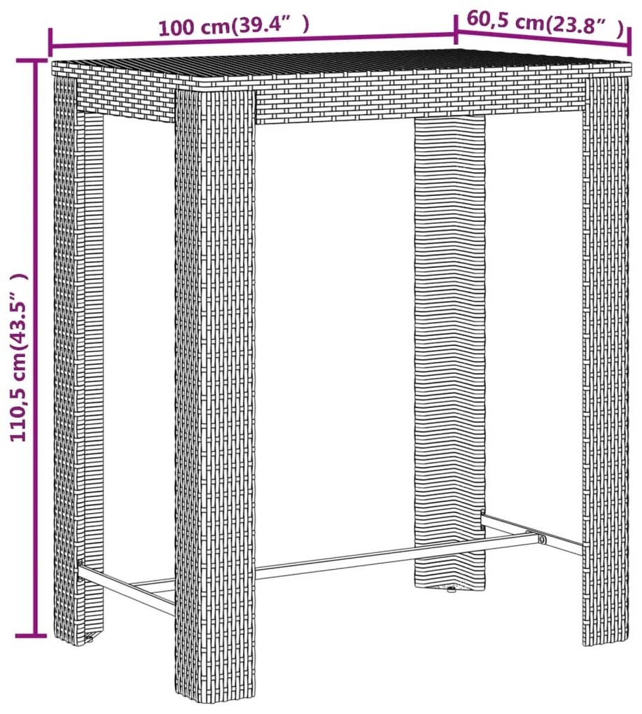 5 pcs conjunto de bar p/ jardim vime PE/acácia maciça preto