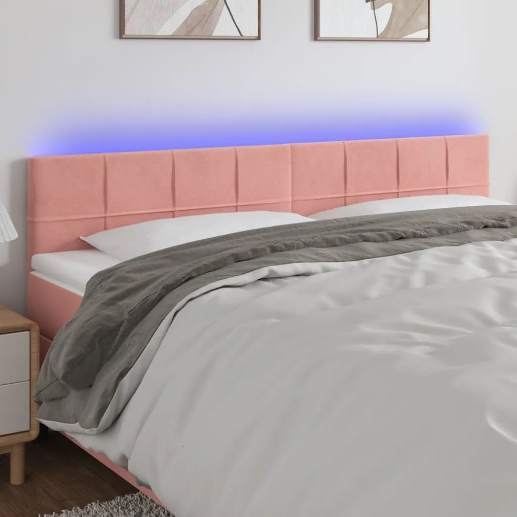 Cabeceira de cama c/ luzes LED veludo 160x5x78/88 cm rosa