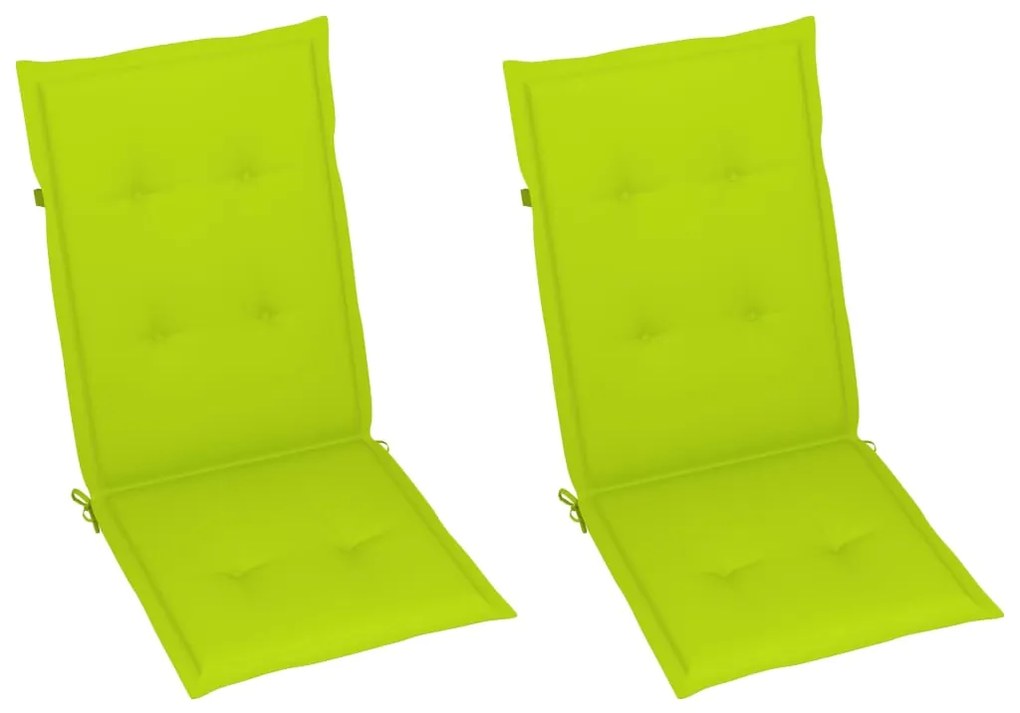 Cadeiras jardim c/ almofadões verde brilhante 2 pcs teca maciça
