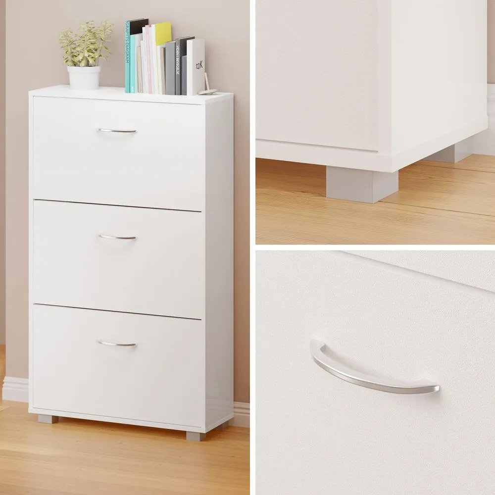Armário para sapatos com 3 portas 115 x 61 x 24 cm Branco