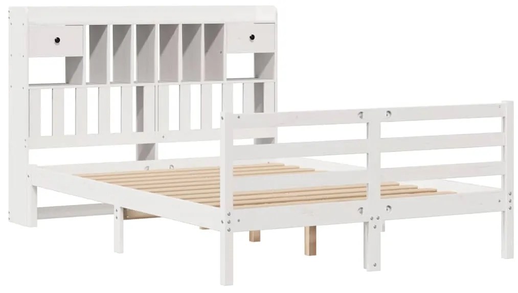 Cama com estante sem colchão 140x190 cm pinho maciço branco