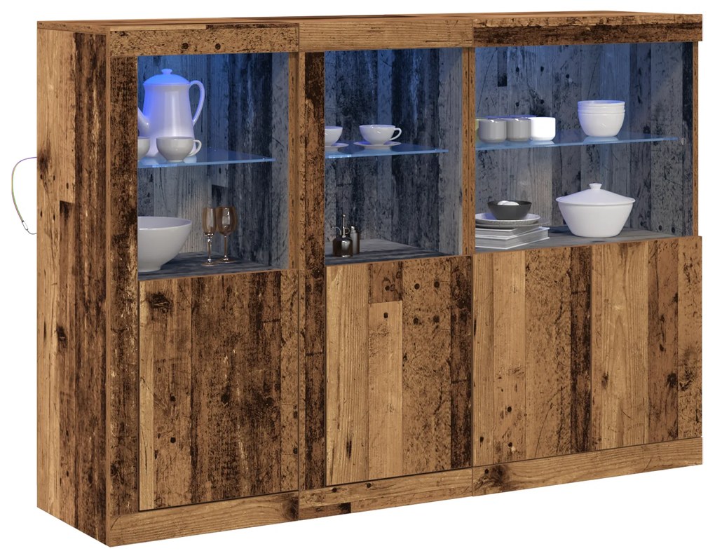 Aparador com Iluminação LED Madeira Antiga 142.5x37x100 cm Madeira Eng