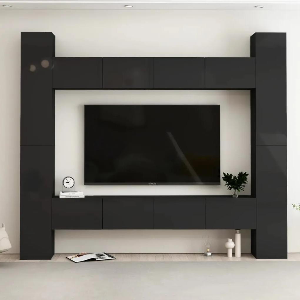 8 pcs conjunto de móveis de TV contraplacado preto brilhante