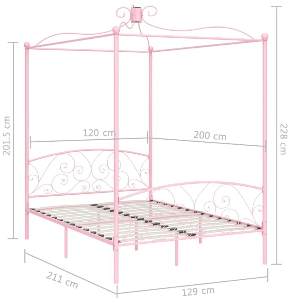 Estrutura de cama com dossel 120x200 cm metal cor-de-rosa