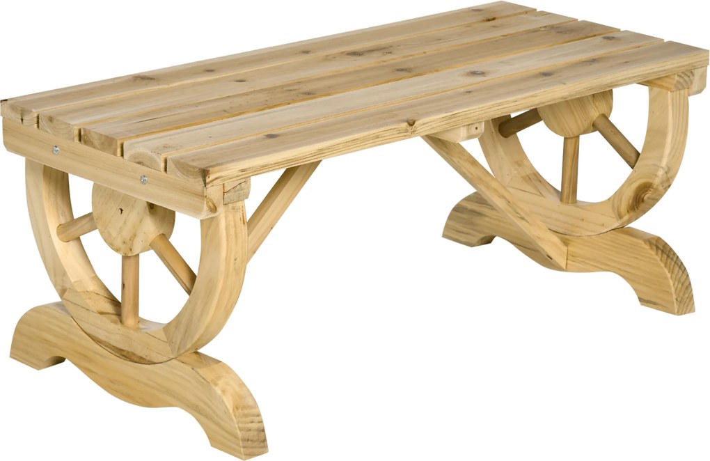 Outsunny Banco de Jardim 2 Lugares com Design em Roda, Banco Exterior em Ripas de Madeira de Abeto, Banco para Terraço, Pátio e Quintal, 98x50x39.5 cm, Cor Madeira | Aosom Portugal