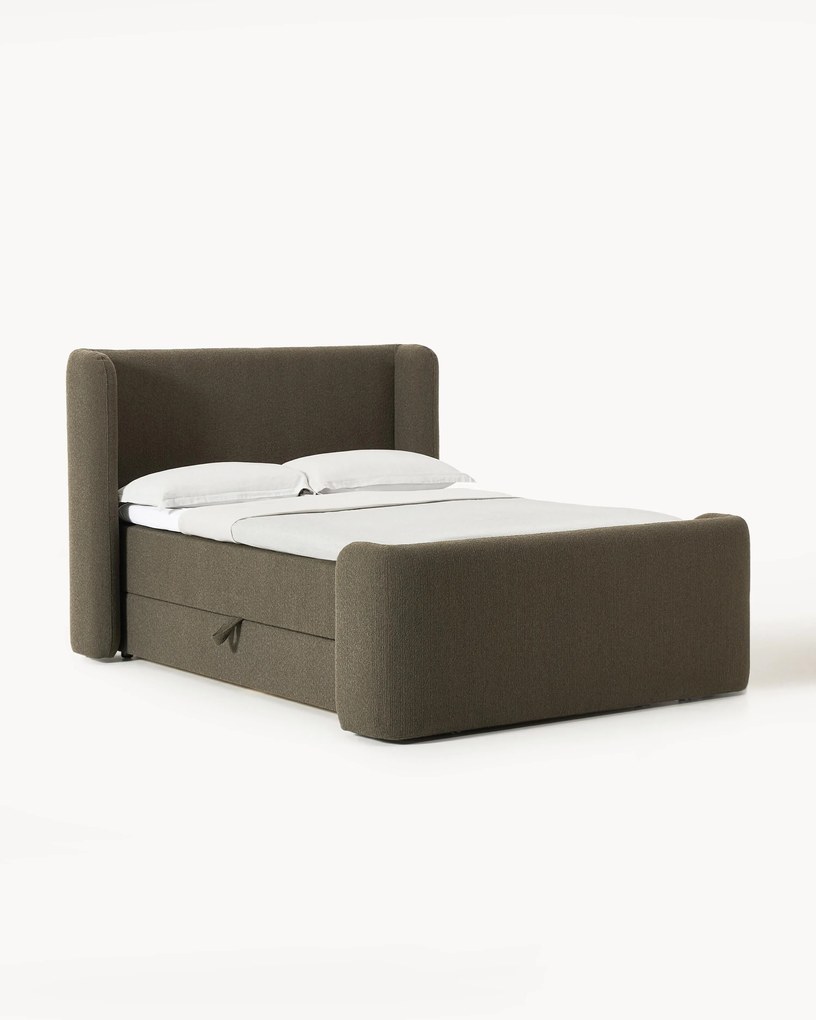 Cama boxspring em bouclé com arrumação Perla