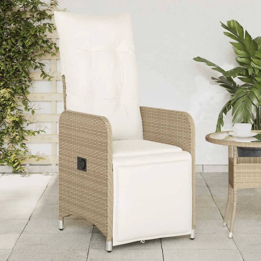 vidaXL Cadeira de jardim reclinável com almofadões vime PE bege