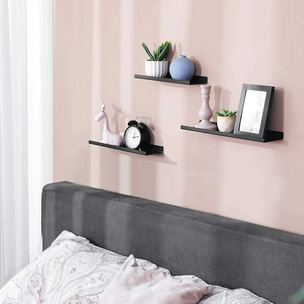Conjunto de 3 prateleiras metálicas de parede Pretas