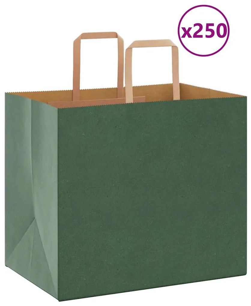 vidaXL Sacos de papel 250 unid com alças verde 32x22x28 cm