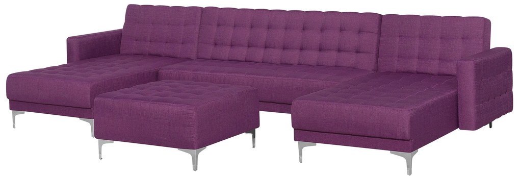 Sofá-cama em forma de U de 5 lugares com repousa-pés em tecido violeta ABERDEEN Beliani