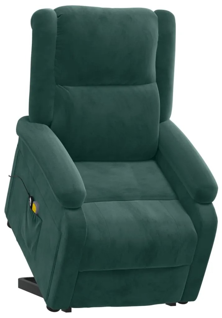 Poltrona elevatória de massagens veludo verde-escuro