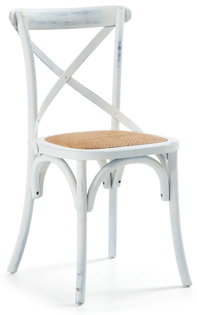 Kave Home - Cadeira Alsie de madeira maciça de olmo lacado branco e assento de ratã
