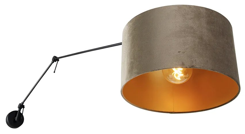 Candeeiro de parede preto com abajur em veludo taupe 35 cm ajustável - Blitz Moderno