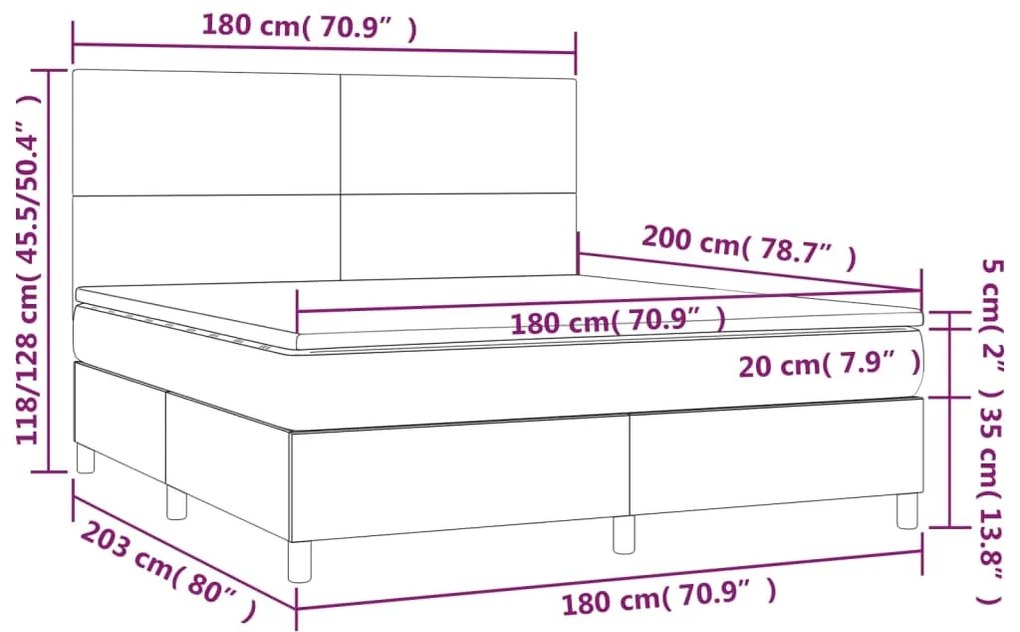 Cama box spring c/colchão/LED 180x200cm couro artificial branco