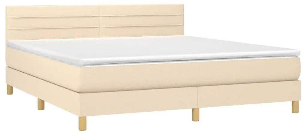 Cama box spring c/ colchão e LED 160x200 cm tecido cor creme