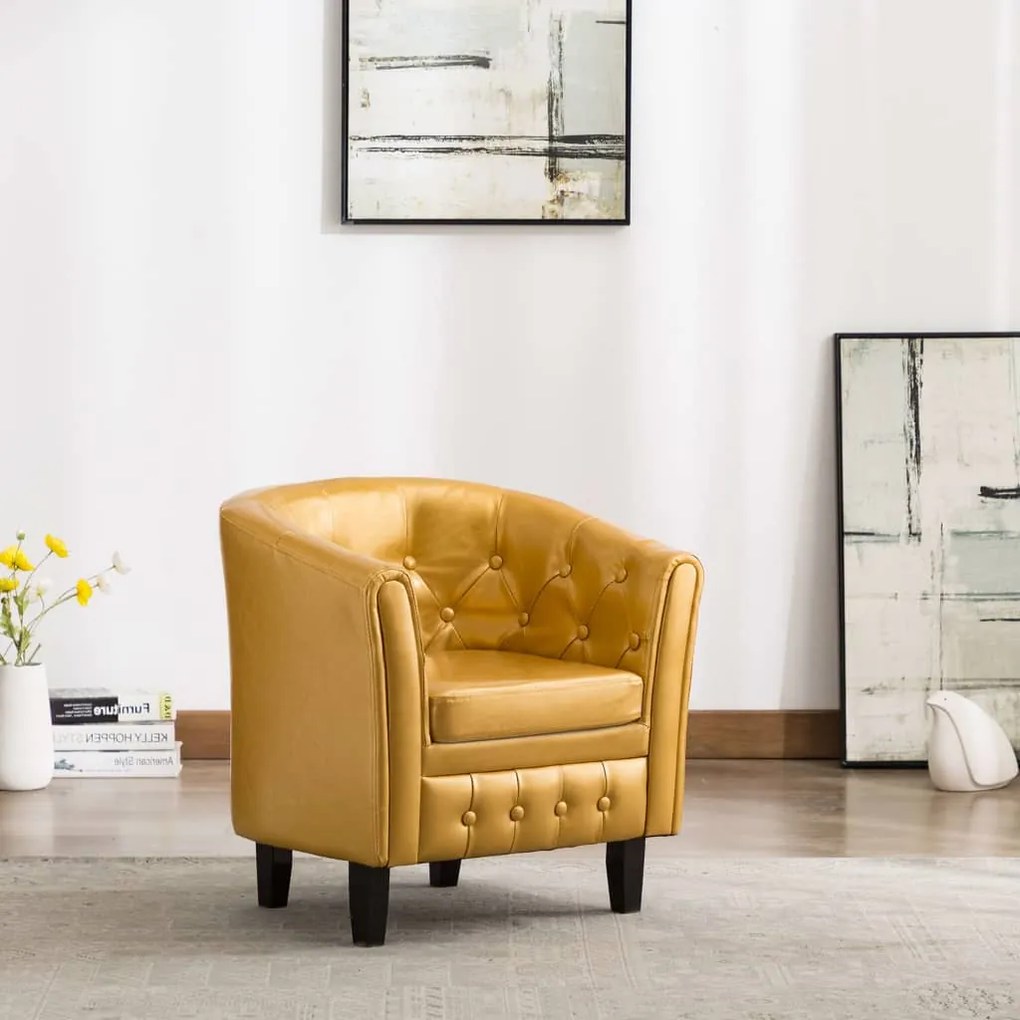 vidaXL Poltrona em couro artificial dourado