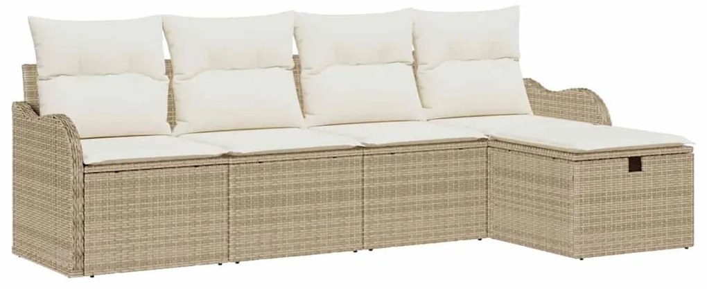 Conjunto de Sofá de Jardim vidaXL 5 Peças com Almofadas Bege Rattan Po