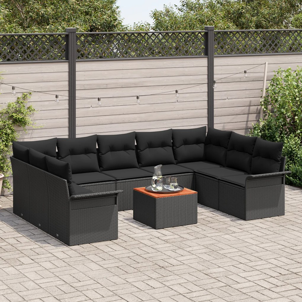Conjunto de Sofá de Jardim vidaXL de 10 Peças com Almofadas Preto Ratt