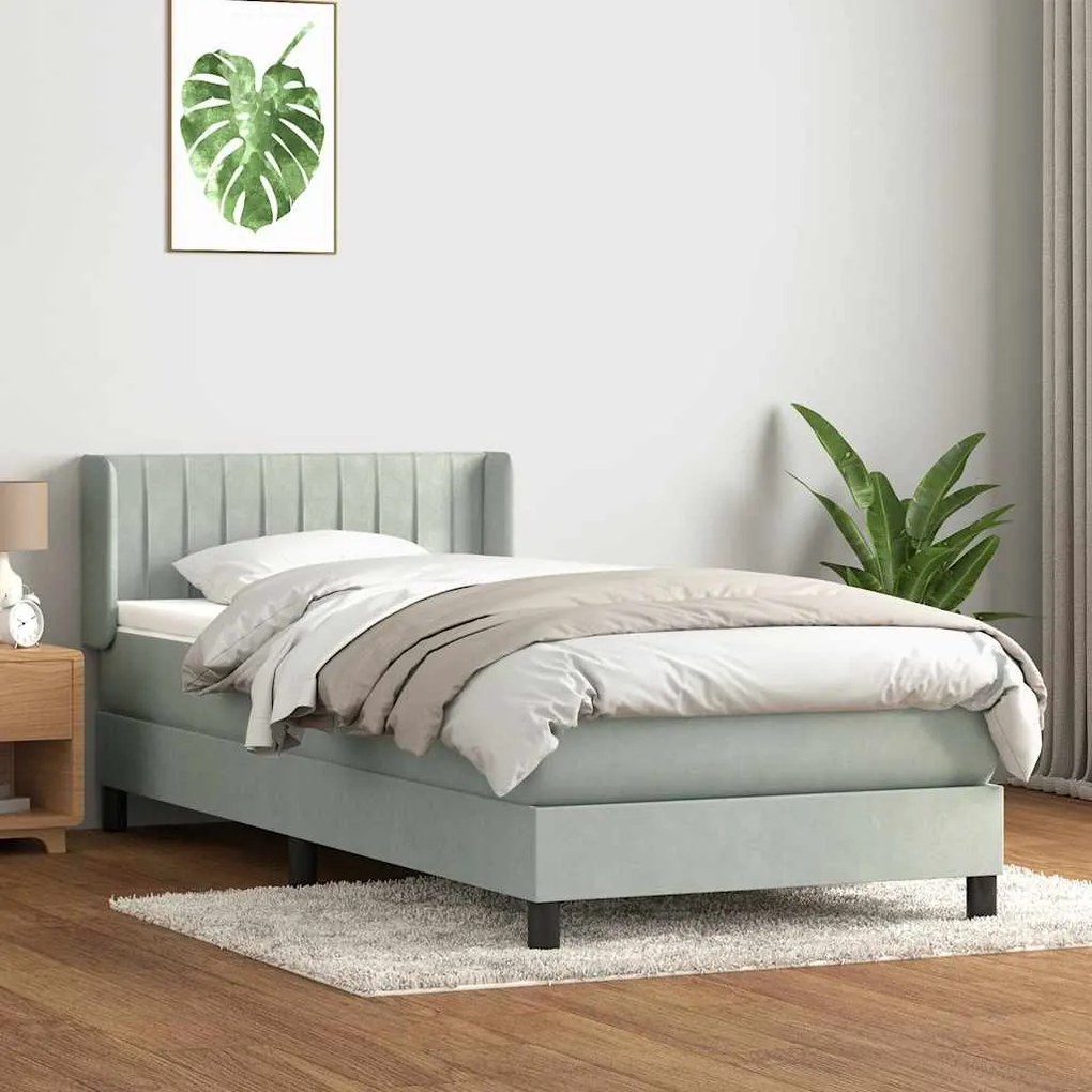 vidaXL Cama com molas/colchão 100x220 cm veludo cinza-claro