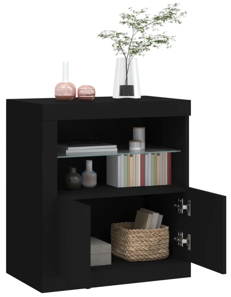Aparador com luzes LED 60,5x37x67 cm preto