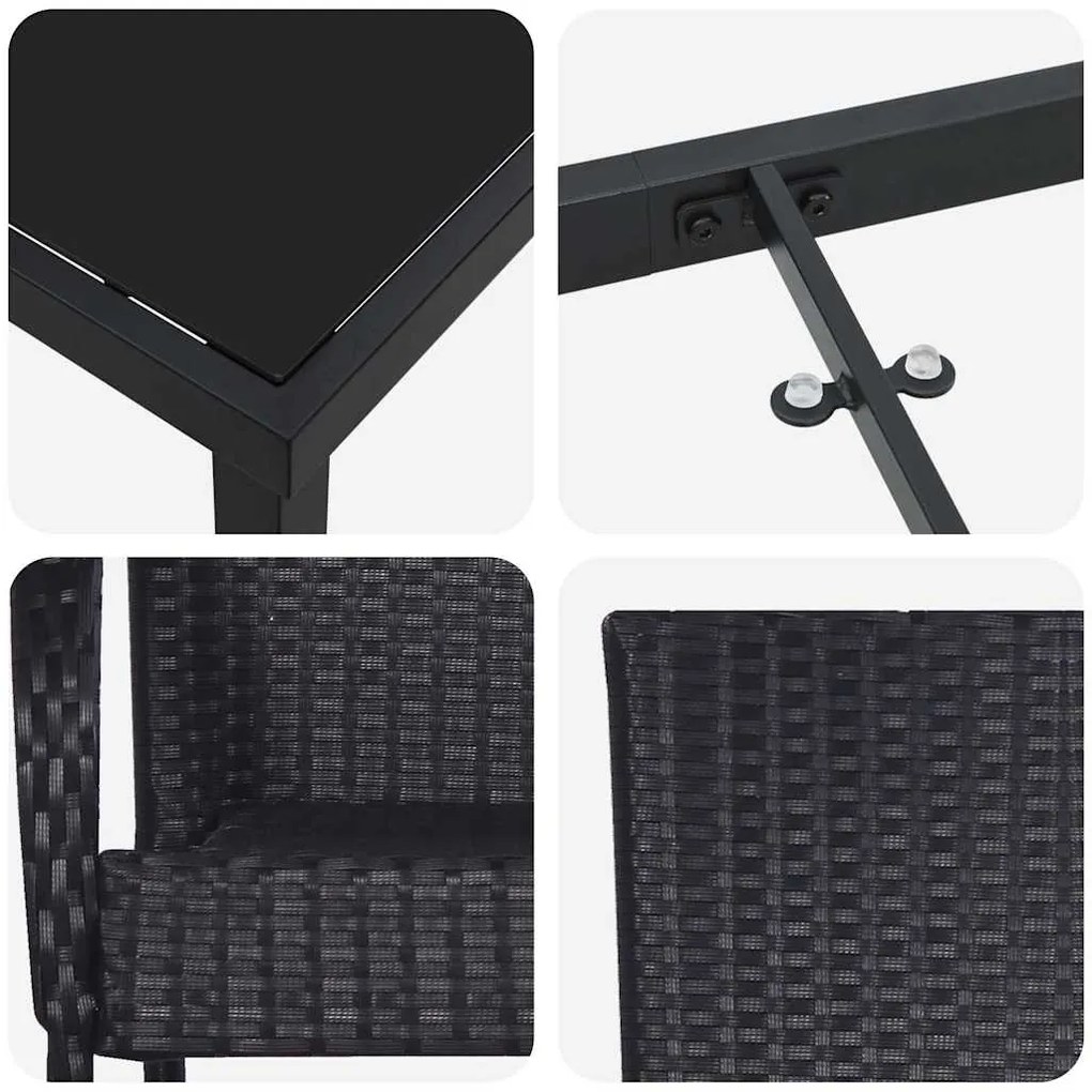 Conjunto de Jantar para Jardim 5 pcs Preto Rattan de PE