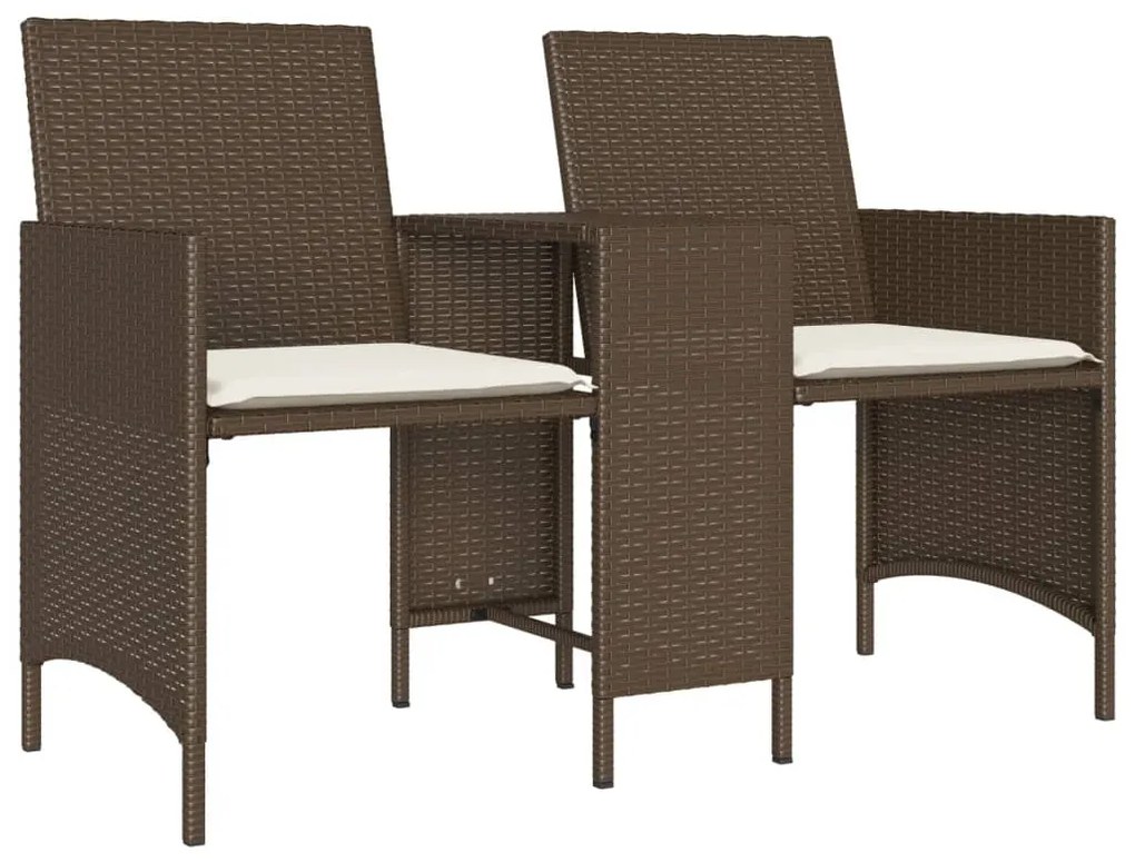 Sofá de jardim de 2 lugares com mesa e bancos vime PE castanho