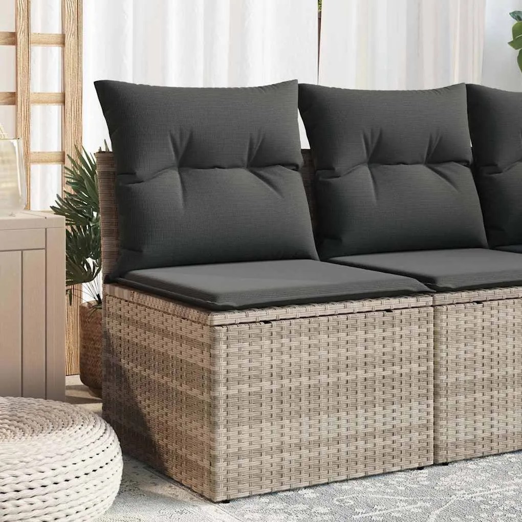 vidaXL Cadeira jardim s/ apoio braços + almofadões vime PE cinza-claro