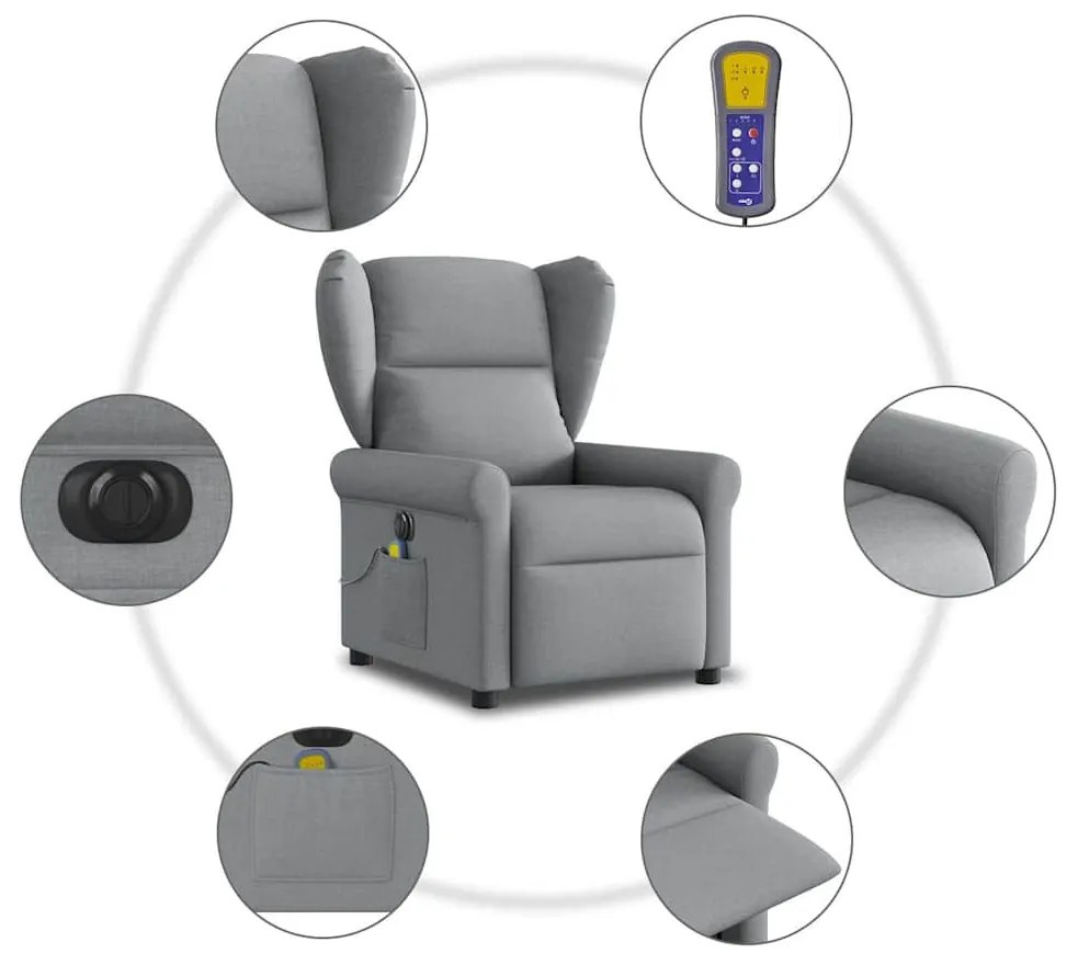 Poltrona de massagens reclinável elétrica tecido cinzento-claro