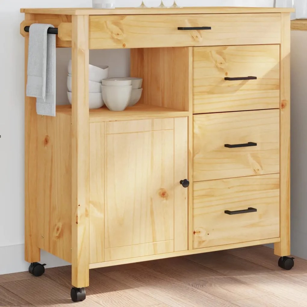 vidaXL Carrinho de cozinha MONZA 84x40x90 cm madeira de pinho maciça
