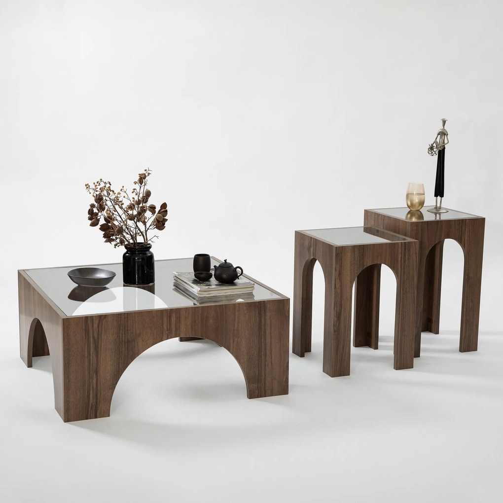 Mesa de Café Seine - Transparente e Nogueira - 80x35x80 cm