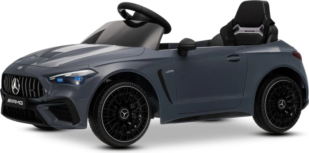 Carro elétrico para crianças Mercedes CLE 12V bateria de lítio, luzes LED, comando remoto de 2,4 GHz, ligação Bluetooth, licença ORIGINAL Cinzento