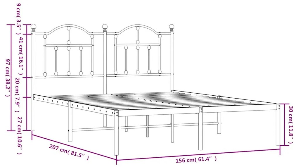 Estrutura de cama em metal com cabeceira 150x200 cm preto