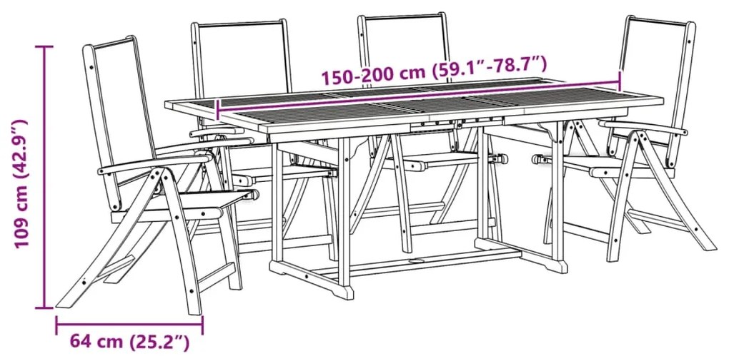 5 pcs conjunto de jantar para jardim acácia maciça e textilene