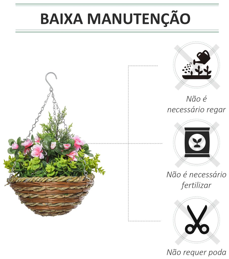 Conjunto de 2 Plantas Lisianthus Suspensas Artificiais para Interior e Exterior com Vaso e Correia Ø25x34 cm Rosa e Verde