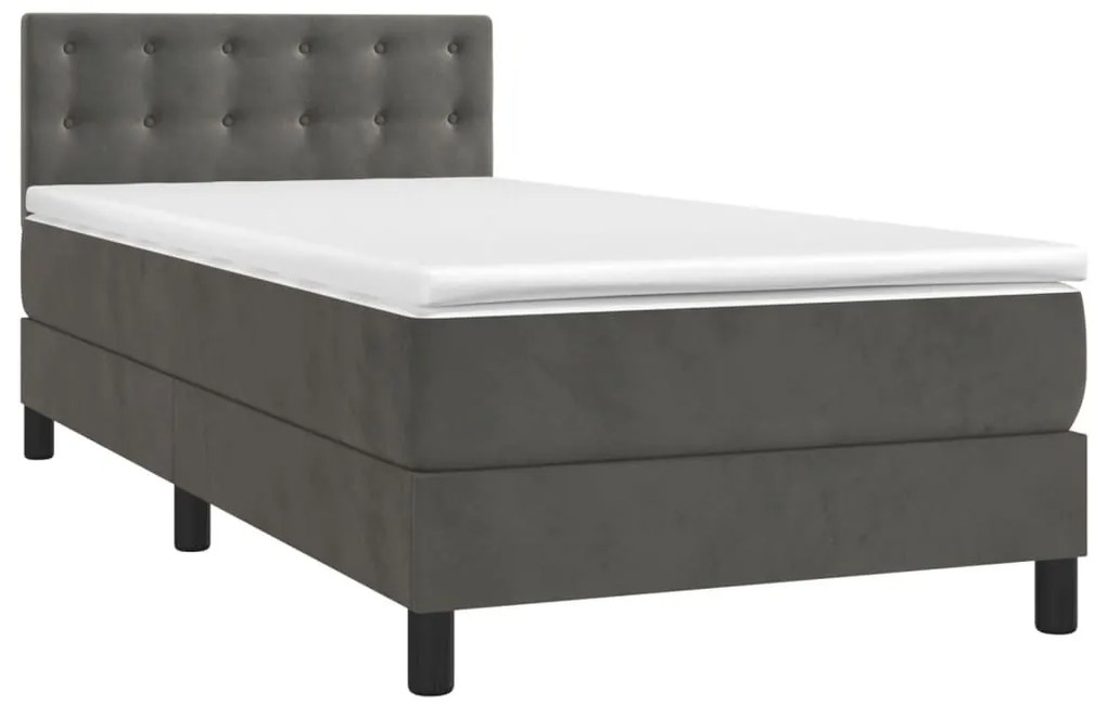 Cama box spring c/ colchão/LED 90x190 cm veludo cinzento-escuro