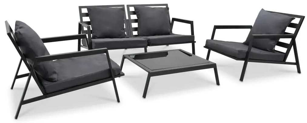 4 pcs conj. lounge jardim + almofadões alumínio cinzento-escuro