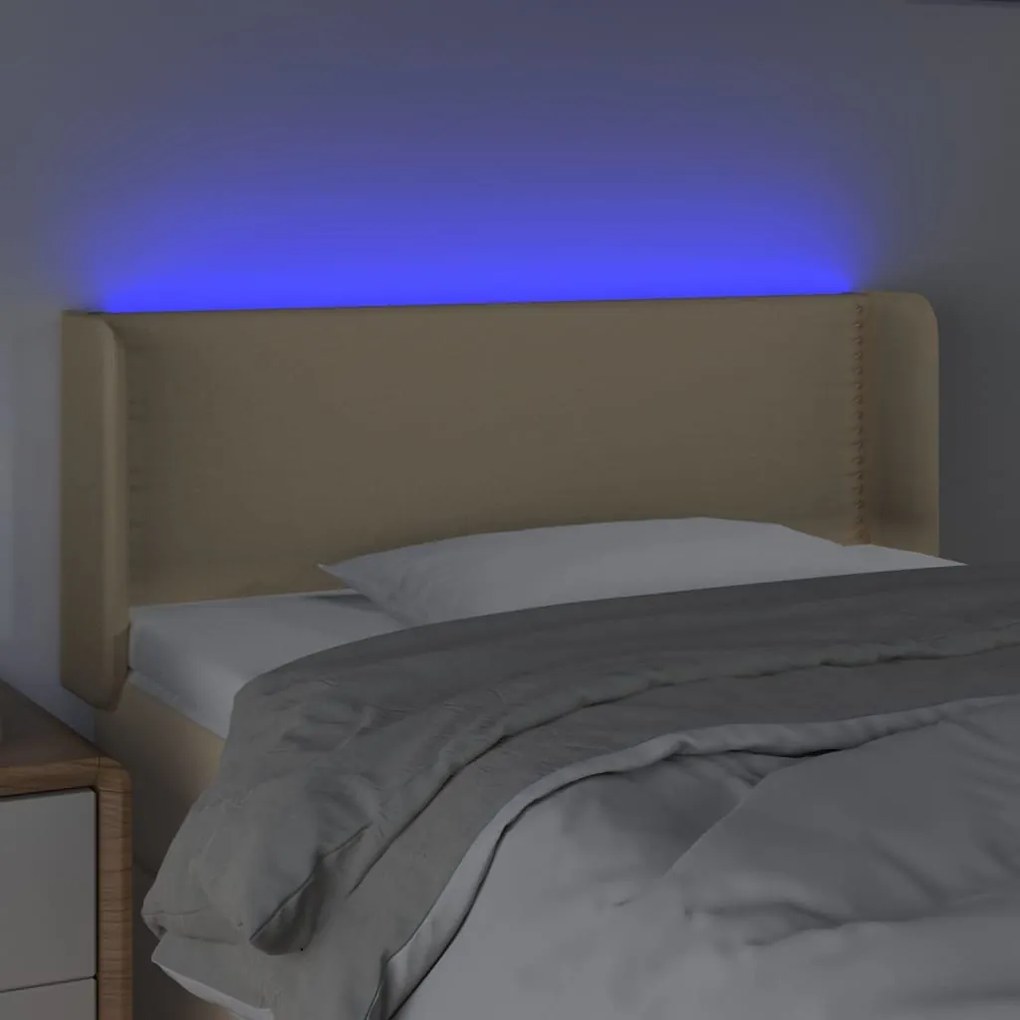 Cabeceira de cama c/ luzes LED tecido 93x16x78/88 cm cor creme
