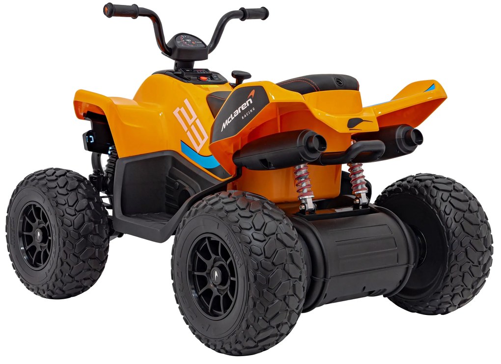 Moto 4 elétrica para crianças 12V 4x4 Mclaren Racing MCL 35, Controle remoto, Rodas Espuma EVA, assento couro ecológico laranja
