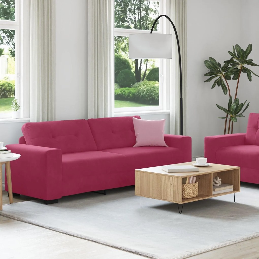 Conjunto de Sofá de 2 Peças com Almofadas Vermelho Vinho