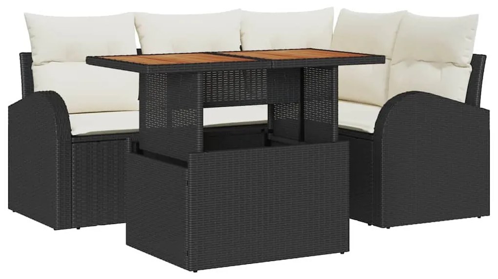 Conjunto de jantar pra área externa com 5 peças e almofadas preto, rat