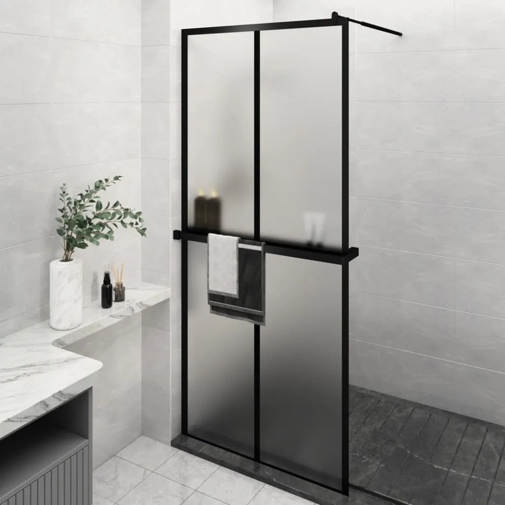 vidaXL Divisória chuveiro c/prateleira 90x195 vidro/alumínio ESG preto