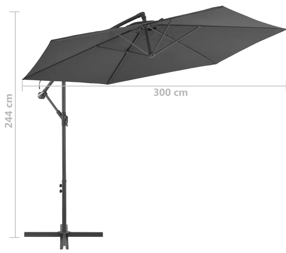 Guarda-sol cantilever com poste de alumínio 300 cm antracite