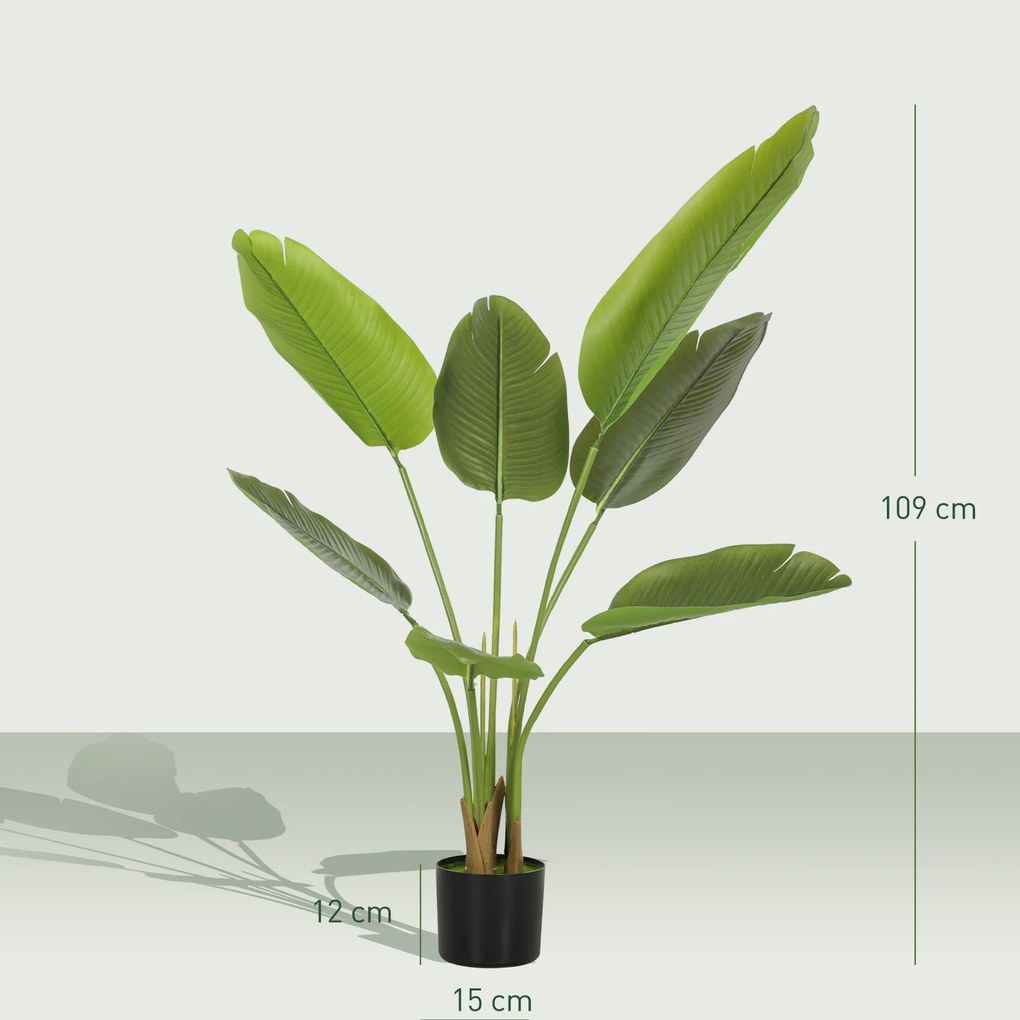 Planta Artificial Decorativa 109 cm Bananeira Artificial com Vaso e Folhas para Interior Casa Sala de Estar Escritório Verde