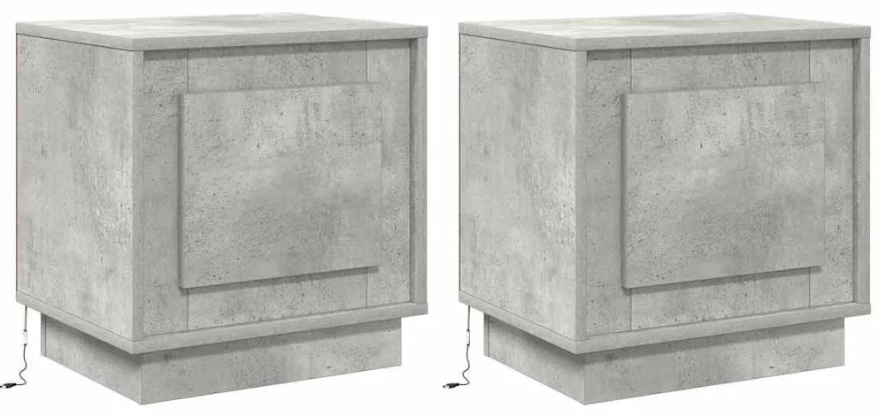 Cômodas de Cabeceira com Luzes LED 2 pcs Cinza Concreto 44x34,5x45 cm