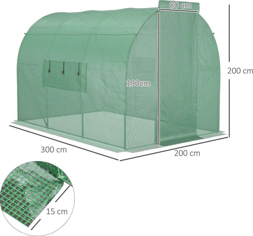 Estufa Tipo Túnel 300x200x200 cm com Porta e Janelas Estufa de Jardim