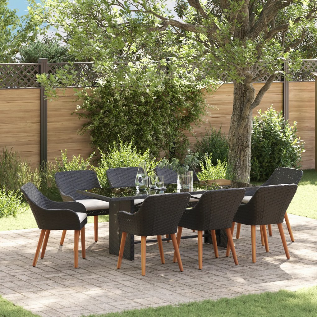 vidaXL Conjunto de Jantar de Jardim de 9 Peças em Rattan Preto