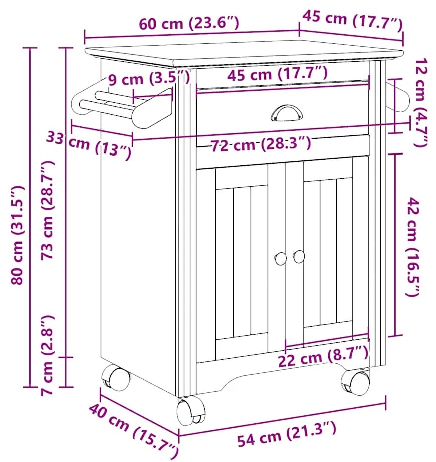 Carrinho de cozinha BODO branco 72x45x80 cm